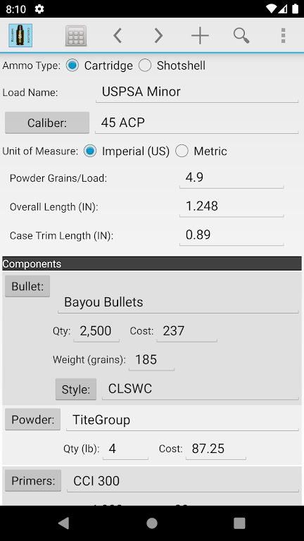 Reloading Calculator - Ammo Capture d'écran 0