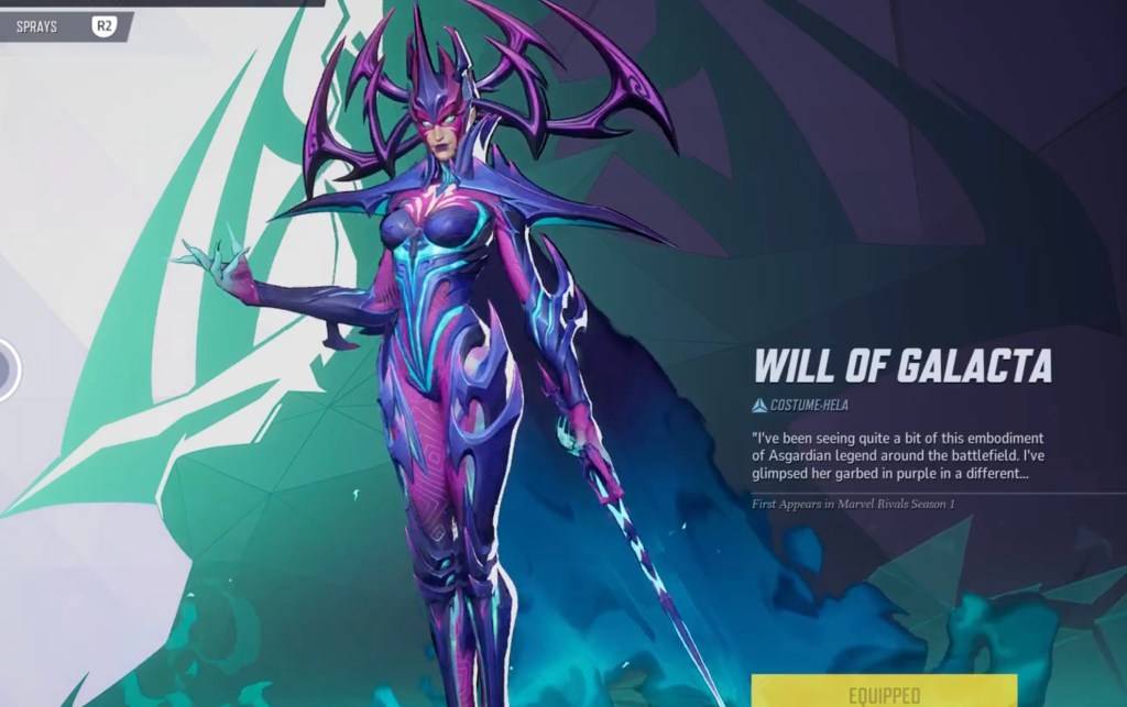Hela in her Will of Galacta skin on the selection menu as part of an article about free Marvel Rivals skins.