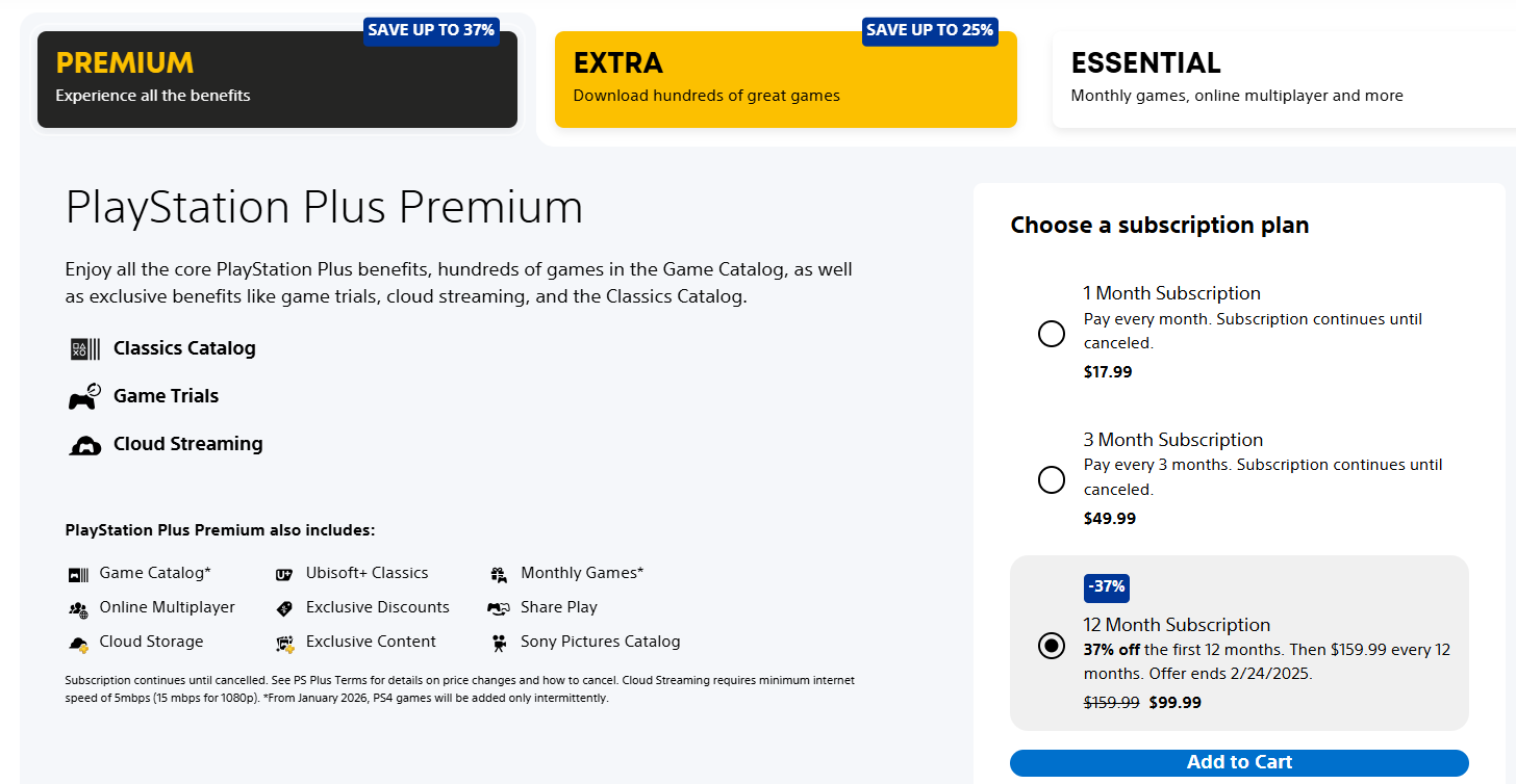 สมาชิกใหม่และหมดอายุ: รับ PlayStation Plus Extra และ Premium ในราคา $ 99.99 ต่อปี!