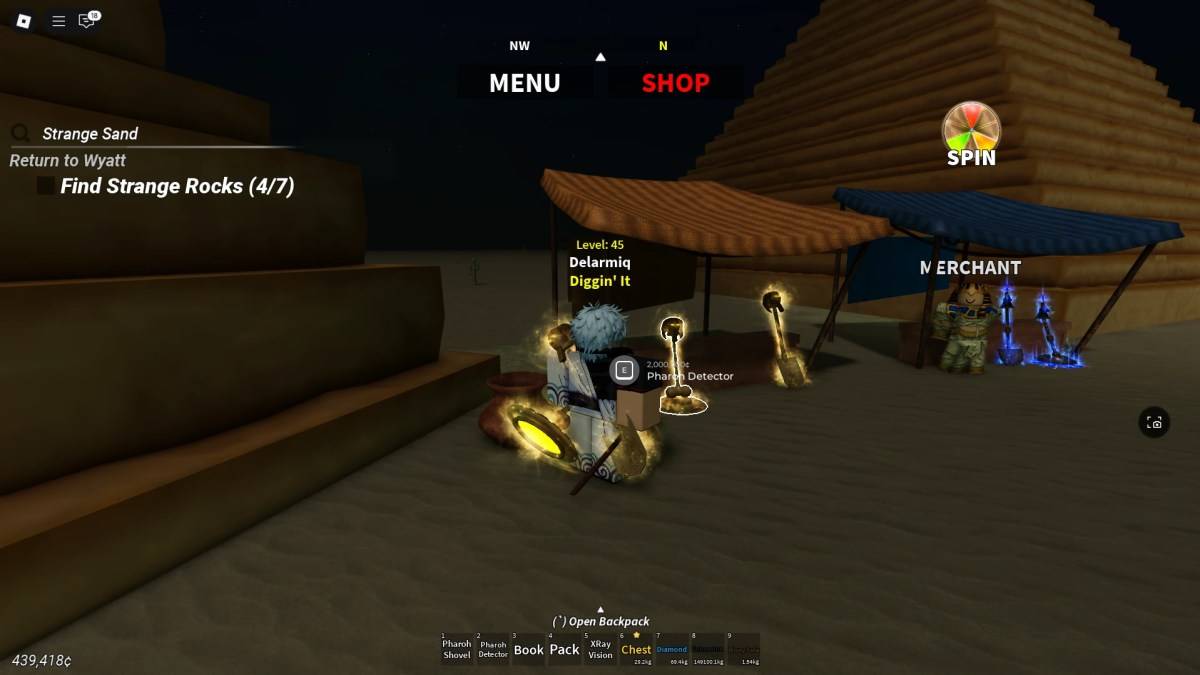 Pyramid merchant location selling premium treasure hunting gear in Desert Detector