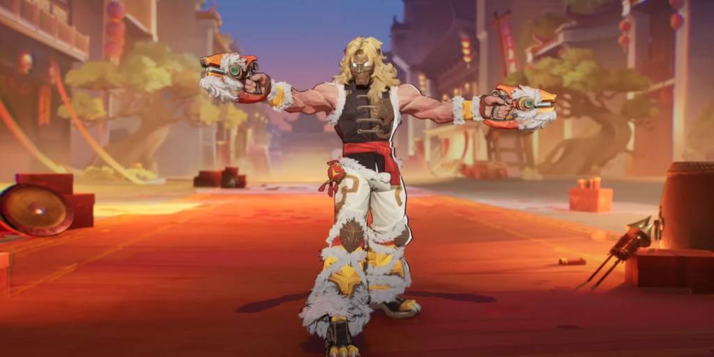 Star-Lord aims his blasters in his Lion's Mane skin as part of an article about free Marvel Rivals skins.