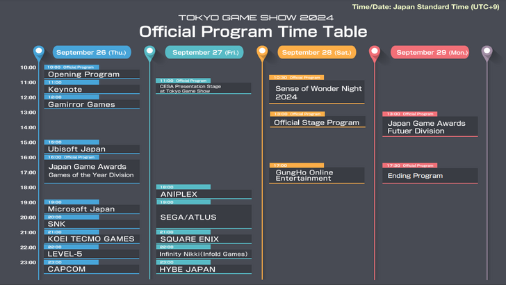 Tokyo Game Show 2024 Streaming Schedule