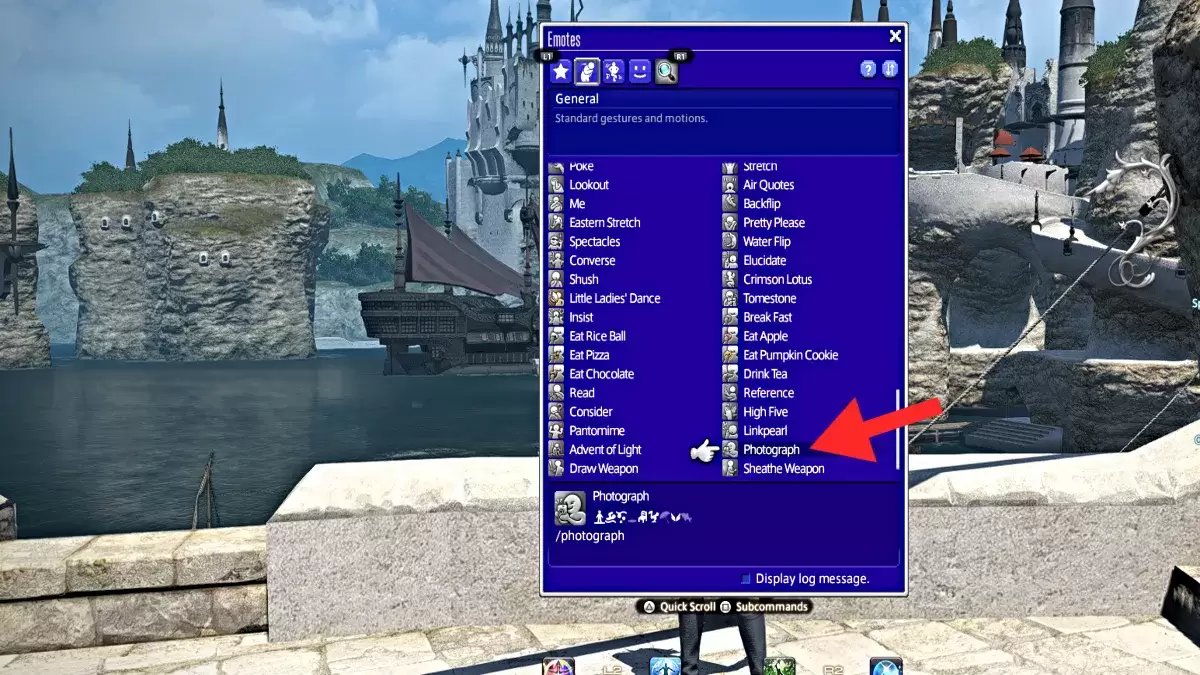 Captura de pantalla de la fotografía emote en ffxiv