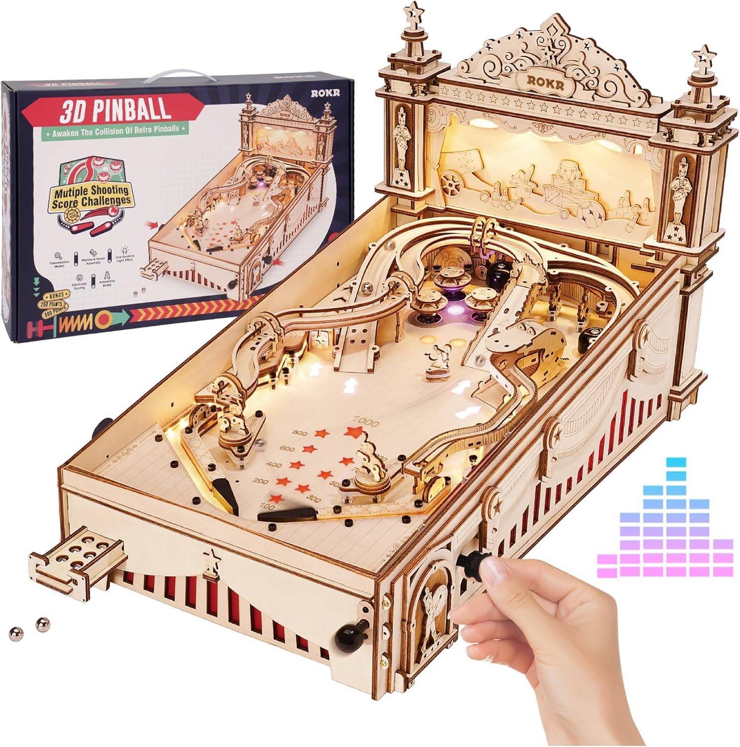 Rokr 3d Rompecabezas de madera Pinball Machine