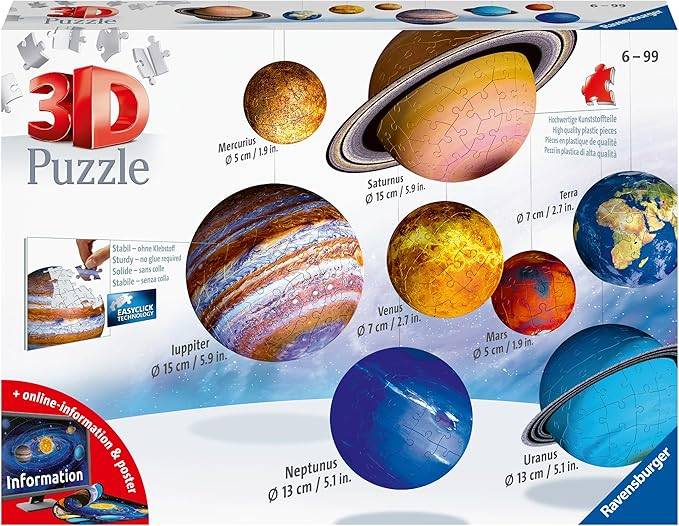 Ravensburger太阳能系统540件-9 Planet 3D拼图拼图套件