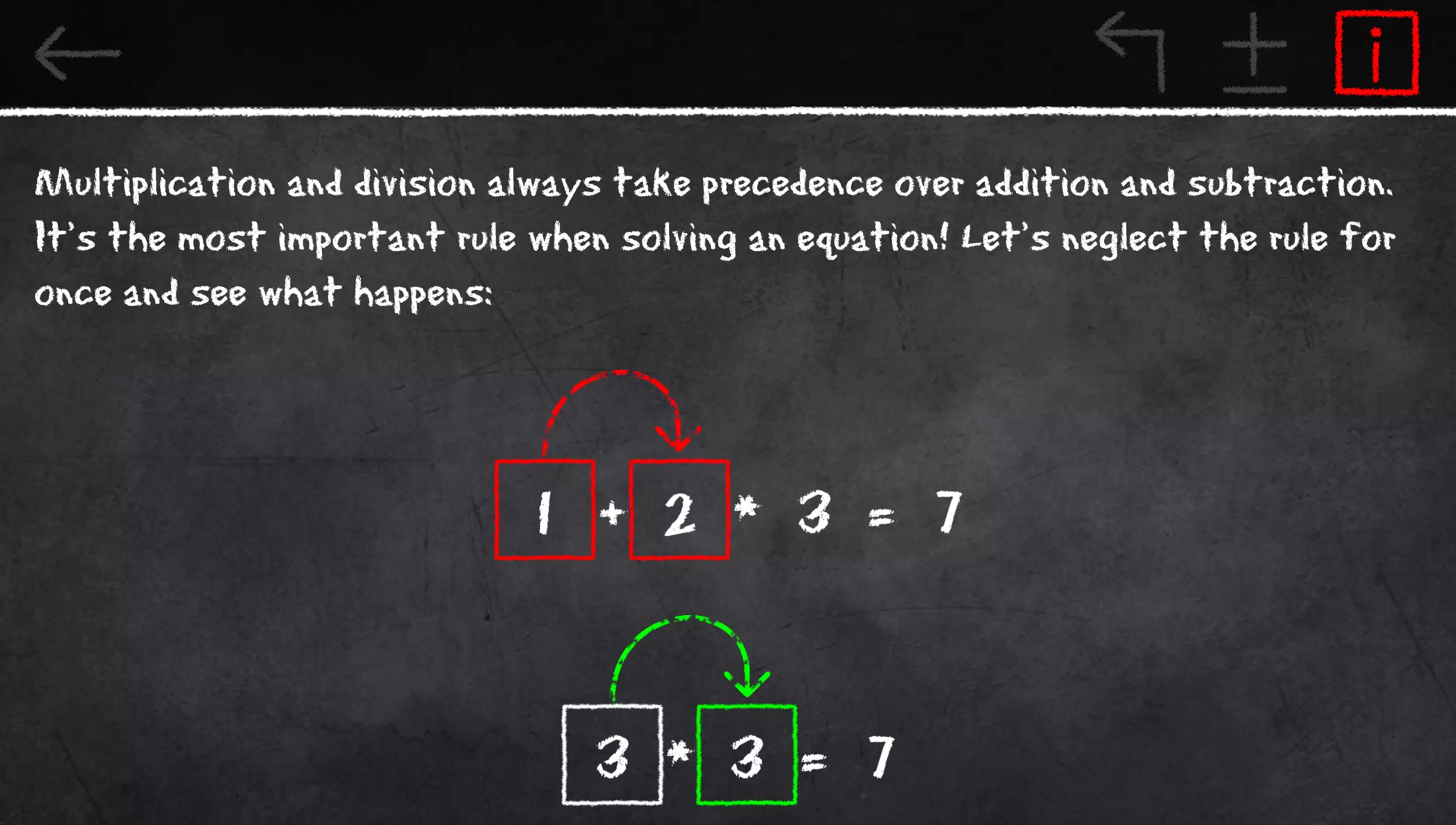 Schermata x=1: Learn to solve equations 2