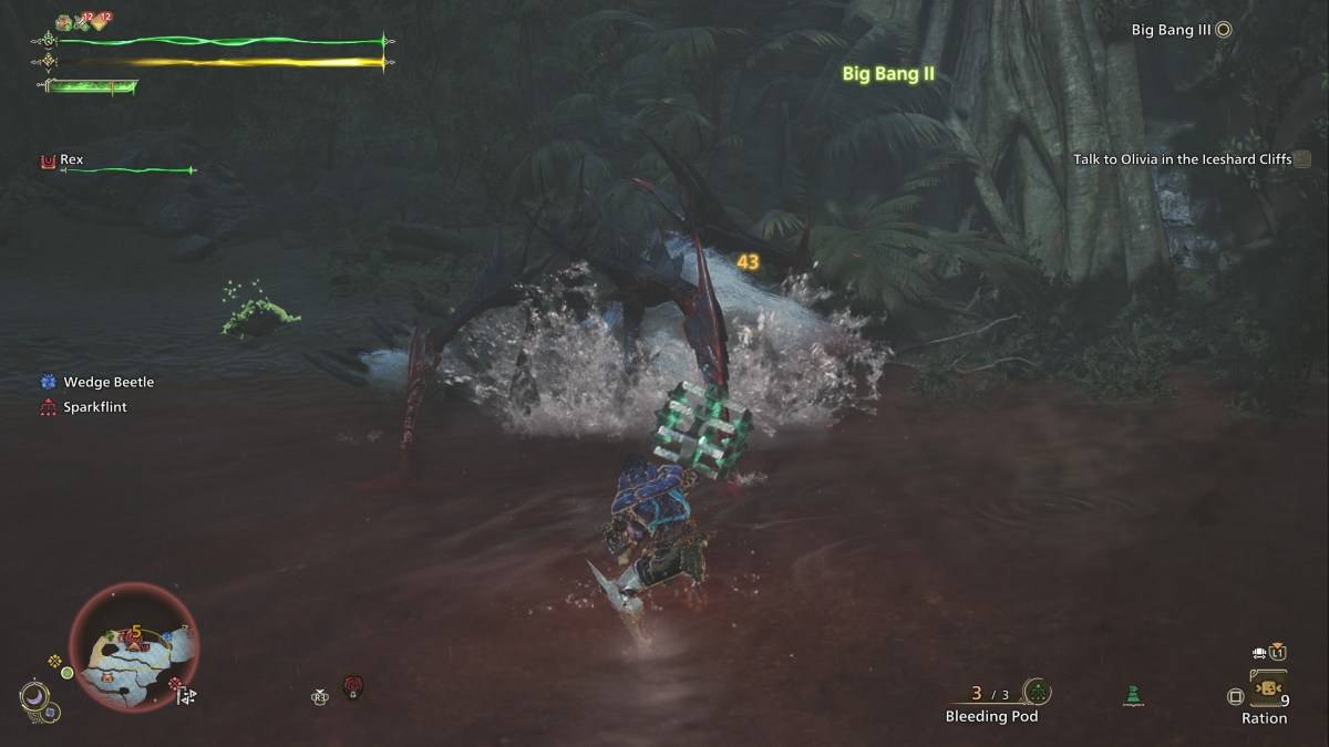 Monster Hunter Wild的猎人，用昏迷锤攻击Lala Barina