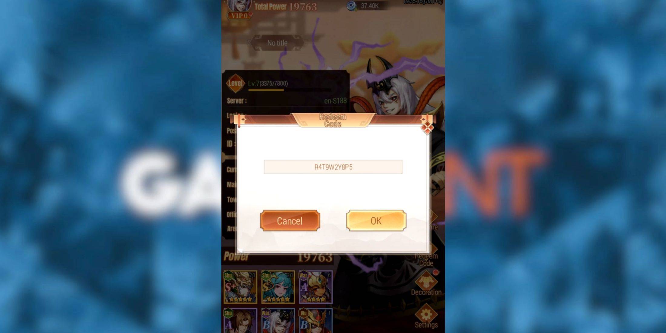 X Samkok Code Redemption Menu