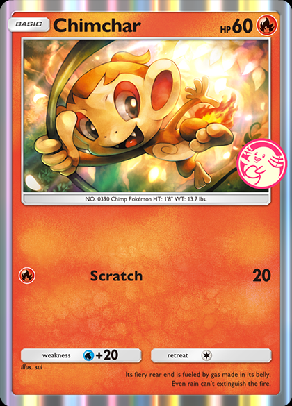 Scheda promotica chimchar con icona di pick Chansey in Pocket Pokémon TCG