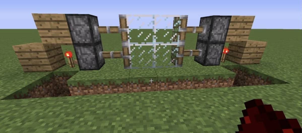 Puerta automatizada mecánica en Minecraft