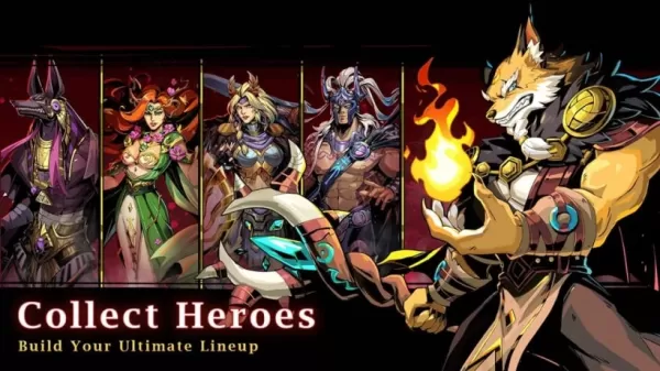 A lineup of mythological heroes with a dog-headed man front and center