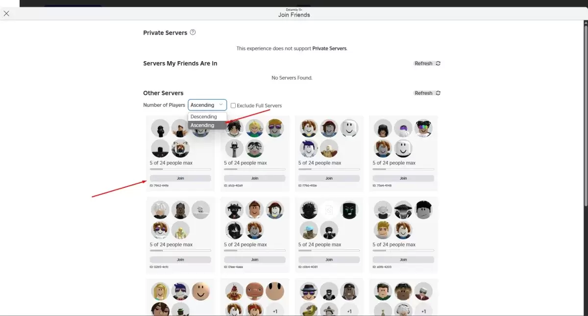 Blockspin -server selectie menu