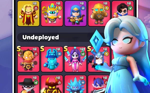 Uma rainha do gelo com um menu de heróis diferentes