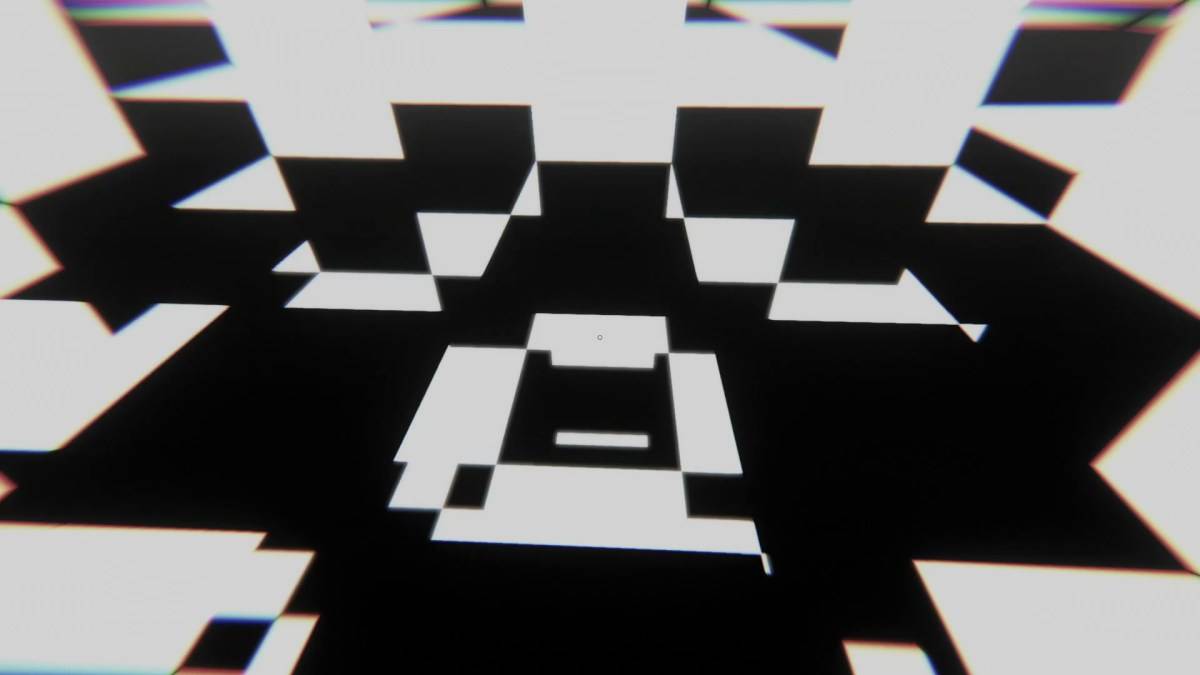 Falling through chessboard squares in Superliminal. 