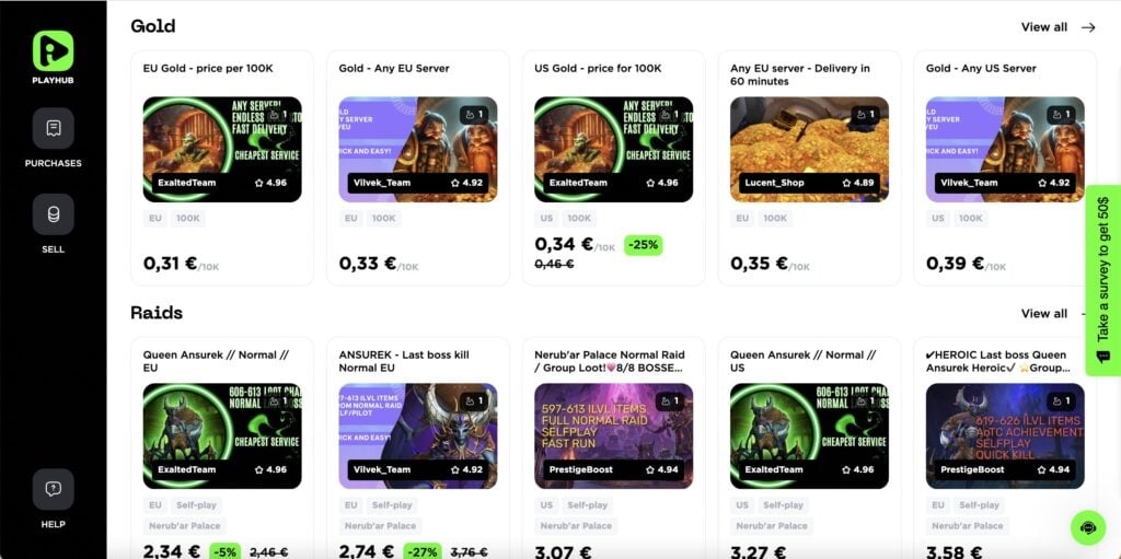 PlayHub를 통해 다른 플레이어에게 서비스를 주문하는 방법