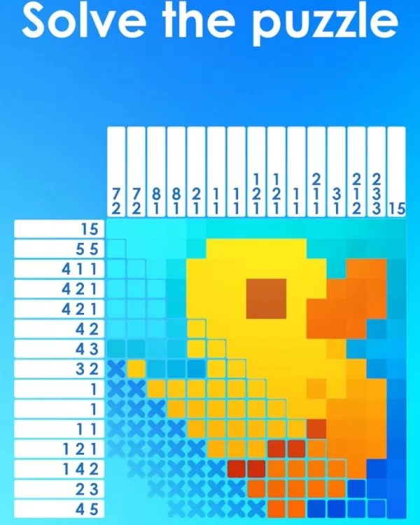 ノングラムパズルの例 - アヒルが明らかにします