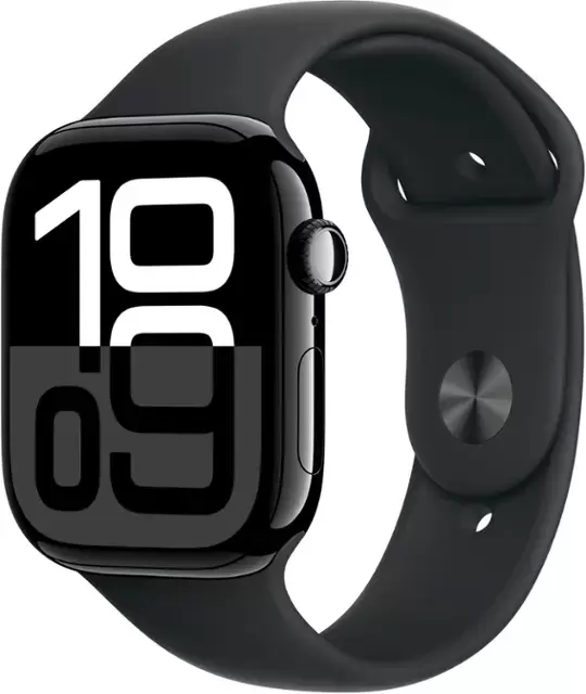 Apple Watch Series 10 (GPS) 46mm Aluminum Case with Black Sport Band - M/L - Jet Black - (2024)